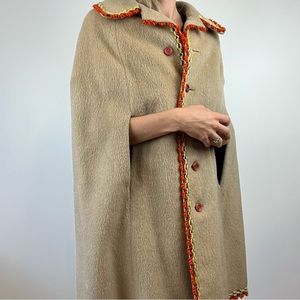 Vintage 1960s (or 50s?) Wool Cape in light camel with arm openings wool blend